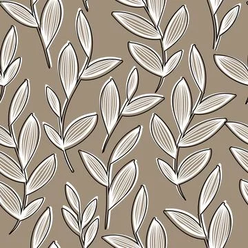 A stylish pattern of plants and flowers on a beige background. For wedding Stock Illustration