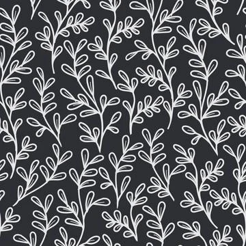 A stylish pattern of white leaves on a black background. For wedding invitati Stock Illustration