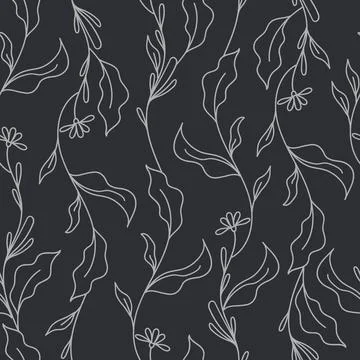 Stylish pattern of white leaves on a black background For wedding invitations Stock Illustration