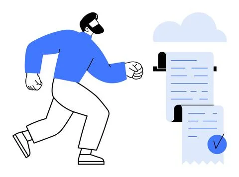 Stylish Person Walking Towards Documents Under Cloud Stock Illustration