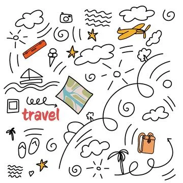 A stylish picture, map plane backpack. Travels. Stock Illustration