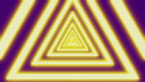Stylish Pixelated Animation. Yellow Triangle Tunnel At Purple Background Stock Footage 147862116