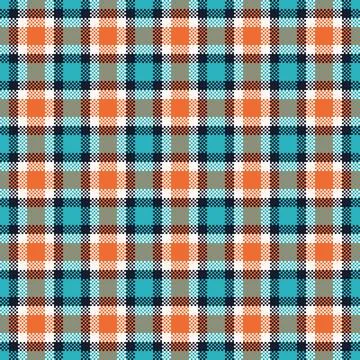 A stylish pixelated tartan pattern featuring vibrant orange and blue hues. .. Stock Illustration