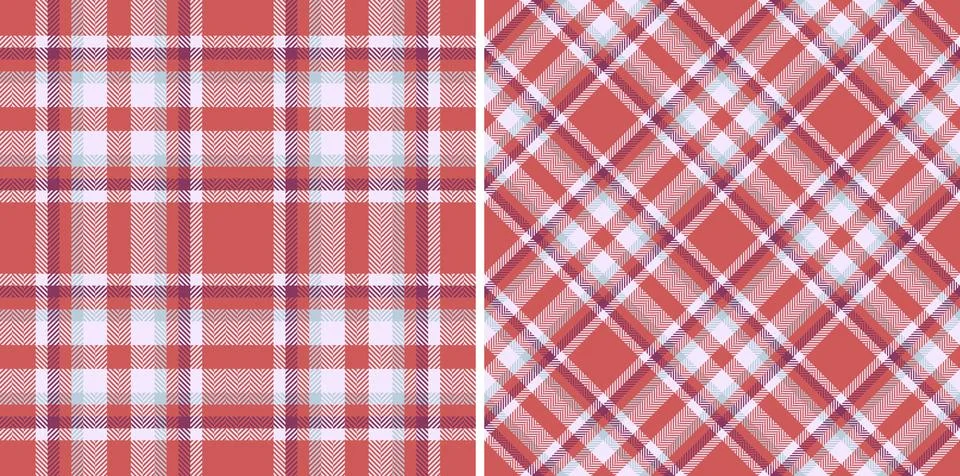 Stylish plaid pattern duo in warm hues. Classic  diagonal tartan designs idea Stock Illustration