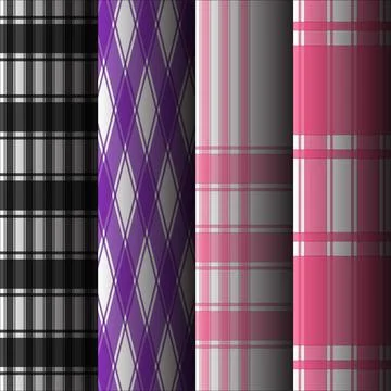 Stylish Plaid Pattern Set in Black Purple and Pink Stock Illustration