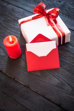 Stylish present and empty red letter Stock Photos