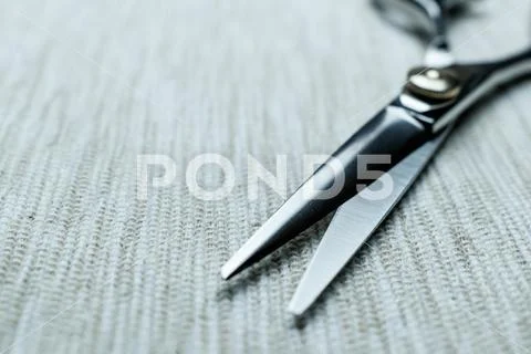 Stylish Professional Barber Scissors; Hairdresser salon concept;Haircut acces Stock Photos