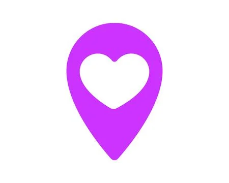 A stylish purple map pointer icon featuring a heart. Symbolizes finding lov.. イラスト素材