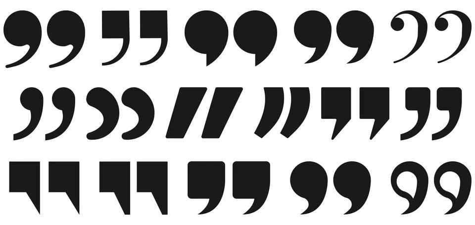 Stylish quotation marks vector collection with multiple shapes and forms. S.. Illustrazione stock