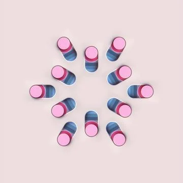 A stylish radial composition of eight 3D switches on a light background Illustrazione stock