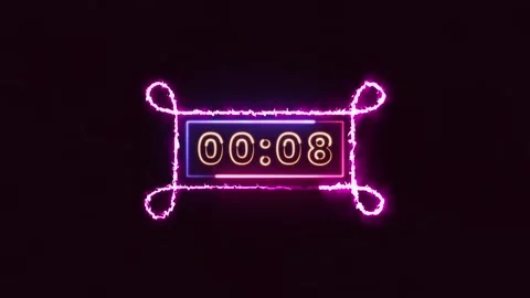 Stylish Rectangle Saber Digital Timer Neon Display 4K Transparent Loop Video stock 335468692