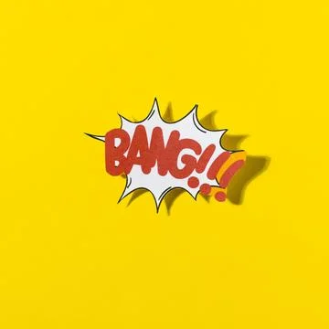Stylish retro comic speech bubble with text bang yellow background Stock Photos