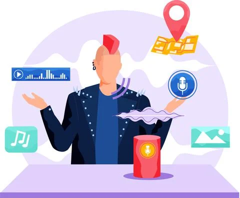 Stylish rocker using dynamic, smart speaker. Voice assistant software agent 스톡 일러스트