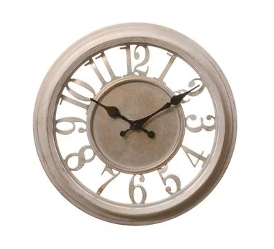 Stylish round wall clock isolated on white Stock Photos