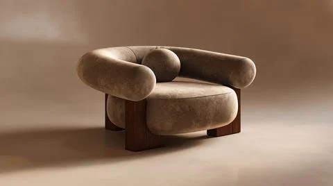 Stylish rounded armchair featuring a dark wood base that enhances any living Stock-Illustration
