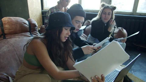 Stylish school friends studying math during the online lesson at home Video stock 160863612