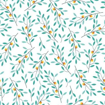 Stylish seamless floral ditsy pattern design of vibrant leaves and trees Stock Illustration