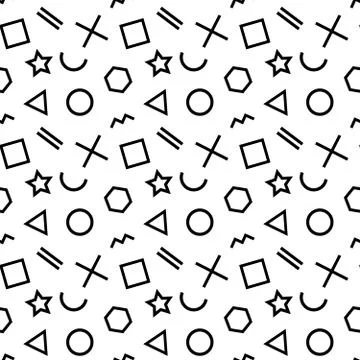 Stylish seamless pattern of simple black geometric shapes on white background イラスト素材