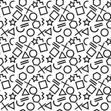 Stylish seamless pattern of simple black geometric shapes on white background 스톡 일러스트