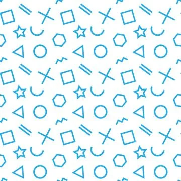 Stylish seamless pattern of simple blue geometric shapes on white background Illustrazione stock