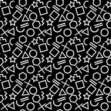 Stylish seamless pattern of simple white geometric shapes on black background 스톡 일러스트