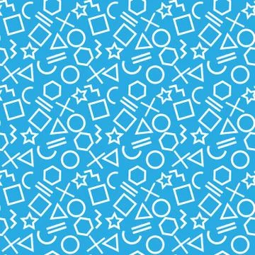 Stylish seamless pattern of simple white geometric shapes on blue background 스톡 일러스트