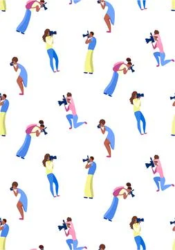 Stylish seamless vector flat pattern. Many people of male and female Stock Illustration