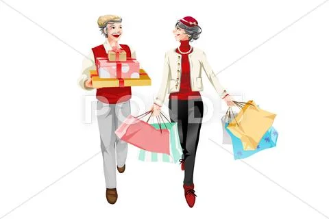 Stylish senior couple go shopping Stock Illustration