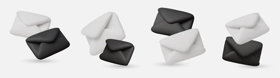 A stylish set of 3D envelopes on an isolated background. Modern illustrations Stock Illustration