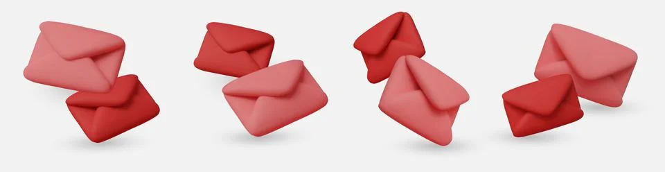 A stylish set of 3D envelopes on an isolated background. Modern illustrations Stock Illustration