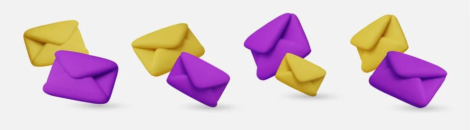 A stylish set of 3D envelopes on an isolated background. Modern illustrations Stock Illustration