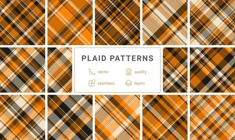 A stylish set of checkered plaid patterns in trendy colors, perfect for shi.. Illustrazione stock