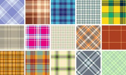 A stylish set of checkered plaid patterns in trendy colors, perfect for shi.. Stock Illustration
