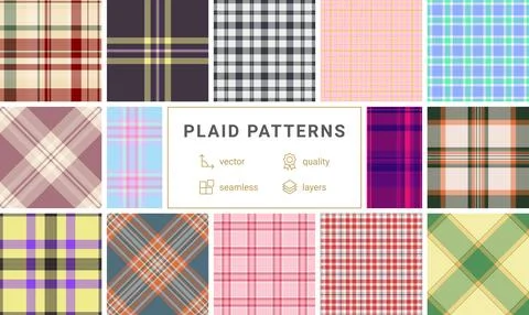 A stylish set of checkered plaid patterns in trendy colors, perfect for shi.. Stock Illustration