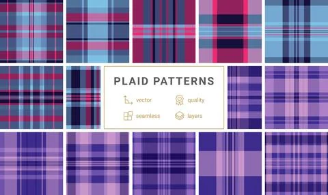 A stylish set of checkered plaid patterns in trendy colors, perfect for shi.. Stock Illustration