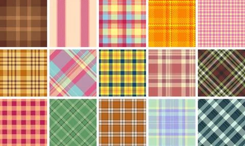 A stylish set of checkered plaid patterns in trendy colors, perfect for shi.. Stock Illustration