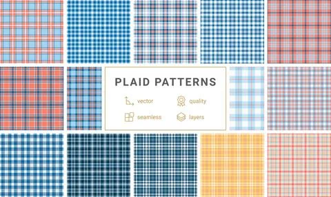 A stylish set of checkered plaid patterns in trendy colors, perfect for shi.. Stock Illustration
