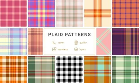 A stylish set of checkered plaid patterns in trendy colors, perfect for shi.. Stock Illustration