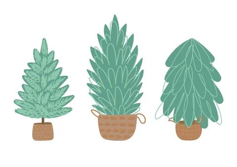Stylish set of Christmas trees. Vector illustration in flat style on a white Stock Illustration