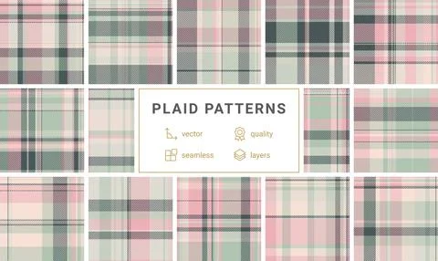 A stylish set of plaid patterns with a mix of stripes and check designs, perf Stock Illustration