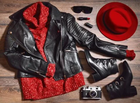 Stylish set with red accessories Stock Photos