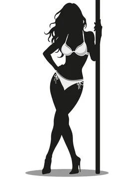 A stylish silhouette of a dancer striking a pose confidently by a pole, exudi Stock Illustration