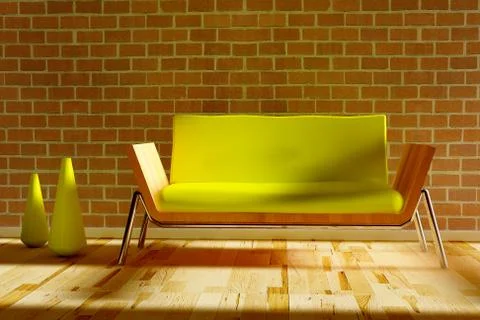 Stylish sofa with decorative two vases Illustration