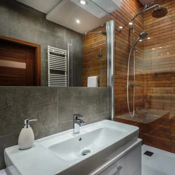 Stylish solutions in bathroom Stock Photos