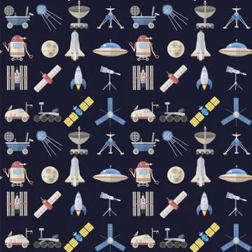 Stylish space ship seamless pattern background astrology radar cosmos universe Stock Illustration