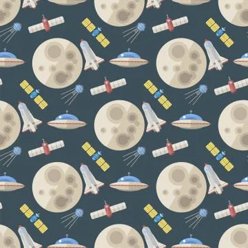 Stylish space ship seamless pattern background astrology radar cosmos universe Stock Illustration