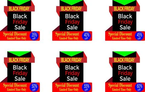 Stylish Square Black Friday Labels with Special Discount Offer Text Stock Illustration