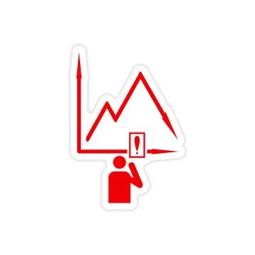 Stylish sticker on paper falling graph and people Stock Illustration