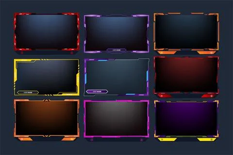 Stylish streaming overlay set decoration with neon effects. Online gaming s.. Stock Illustration