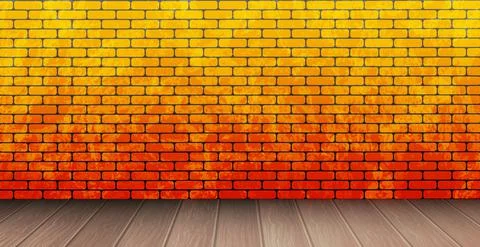 Stylish studio, panoramic orange brick background with peeling paint, wooden  스톡 일러스트